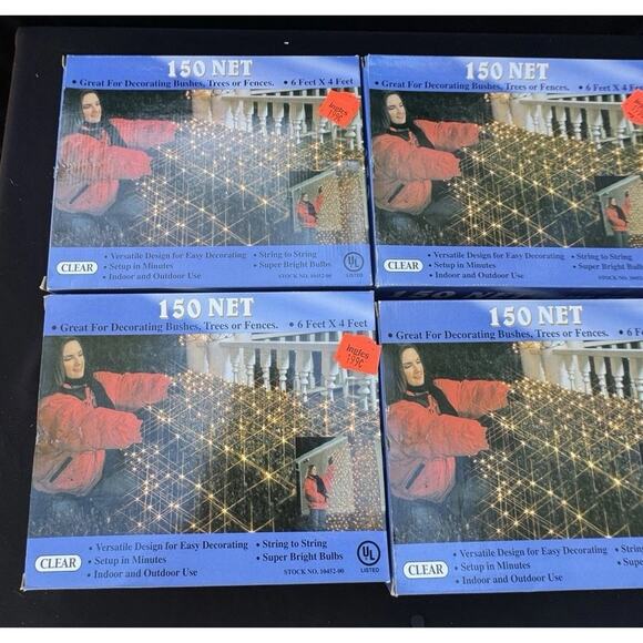 4 New Vtg Boxes Best Value 150 ct. Net Light Sets Clear Indoor/Outdoor 6X4Feet - Picture 2 of 7